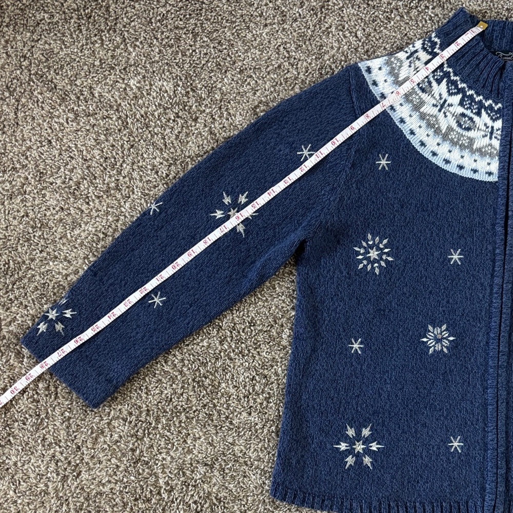 Vintage Women's Funnel neck Blue Snowflake Cardigan Size M Ramie/Cotton blend - Picture 7 of 11